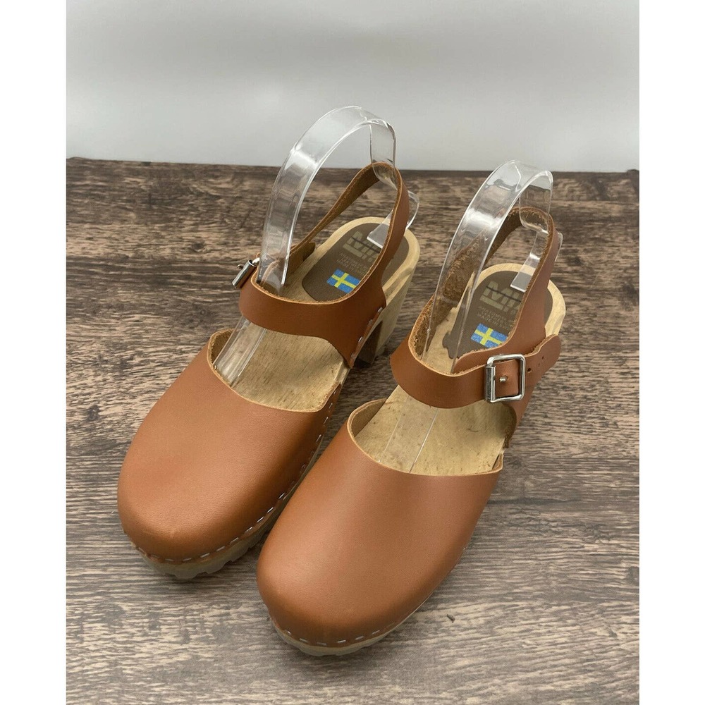 NWOB Mia Swedish Sofia Clog Size 39 US 9 Platform Brown Leather Wood Shoe